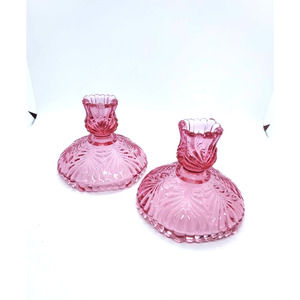 Vintage Fenton Glass Candlesticks Pair Dusty Rose Beauty Pink